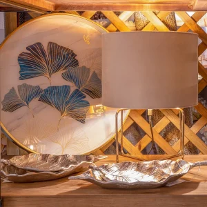 Lámpara de mesa pie dorado metal 38x26 cm