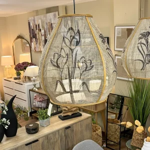 Lámpara techo bambú y yute pintado floral