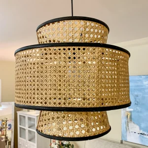 Lampara de techo ratán-madera 45x45x43