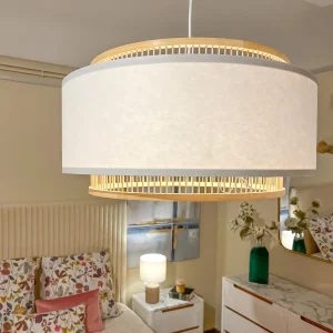 Lámpara de techo bambú beige 50x50x25 cm