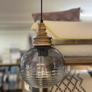 Lampara de techo cristal y madera 20 cm