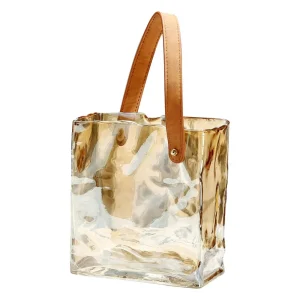 Florero de Vidrio Transparente con Asa Marrón