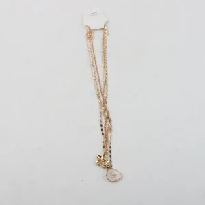 Set De 3 Collares Dorados Dije Flor Y Piedra Blanca