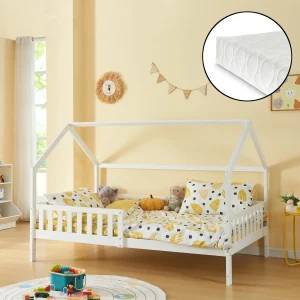 Cama casera con colchón Ydre madera de pino [en.casa]