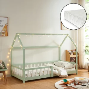 Cama casita Hesel con colchón y protección contra caídas Blanco [en.casa]