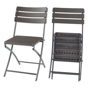 Set de sillas plegables Lillestrøm de 2 piezas, aspecto de madera, marrón oscuro [en.casa]