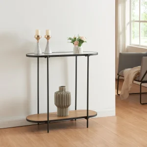 Mesa consola Høyanger 80x80x30cm Negro/Roble [en.casa]