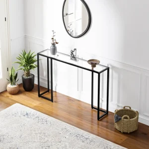 Mesa consola Ouby con tablero de vidrio 120x25x73 cm Negro [en.casa]