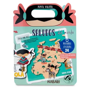 Libro de pegatinas educativo Saludos del Mundo