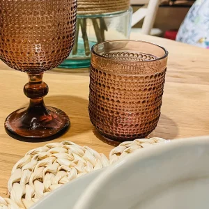 Vasos de cristal rosa grabado 240 ml set 6