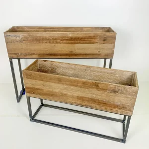 Jardineras elevadas de madera y metal – Set de 2 tamaños