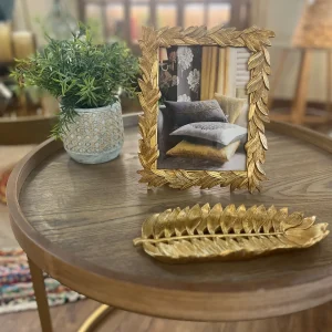 Portafotos resina dorado hojas 15x20