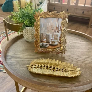 Portafotos resina dorado hojas 13x18