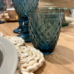 Vaso cristal relieve azul 240ml set 6
