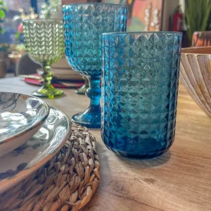 Vaso tallado azul 420 ml set 6