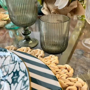 Vaso de cristal rayado verde 240 ml