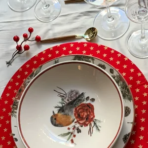 Bajoplato rojo estrellas doradas 35 cm