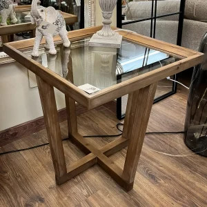 Mesa auxiliar de madera y cristal 58x58x60