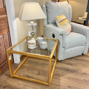 Mesa auxiliar cristal madera 60 x 60