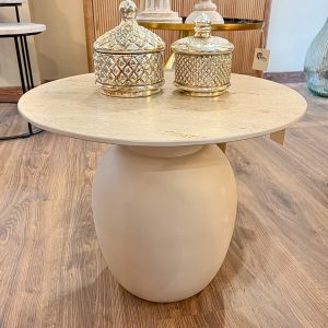Mesa auxiliar beige cerámica y metal 60x60x47