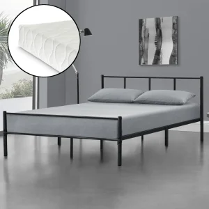 Cama de metal Laos con colchón negro [en.casa]