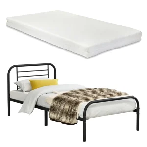 Cama de metal Atammik con colchón de espuma fría en varios tamaños Negro en.casa