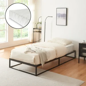 Cama de metal Trerunta con colchón acero negro [en.casa]