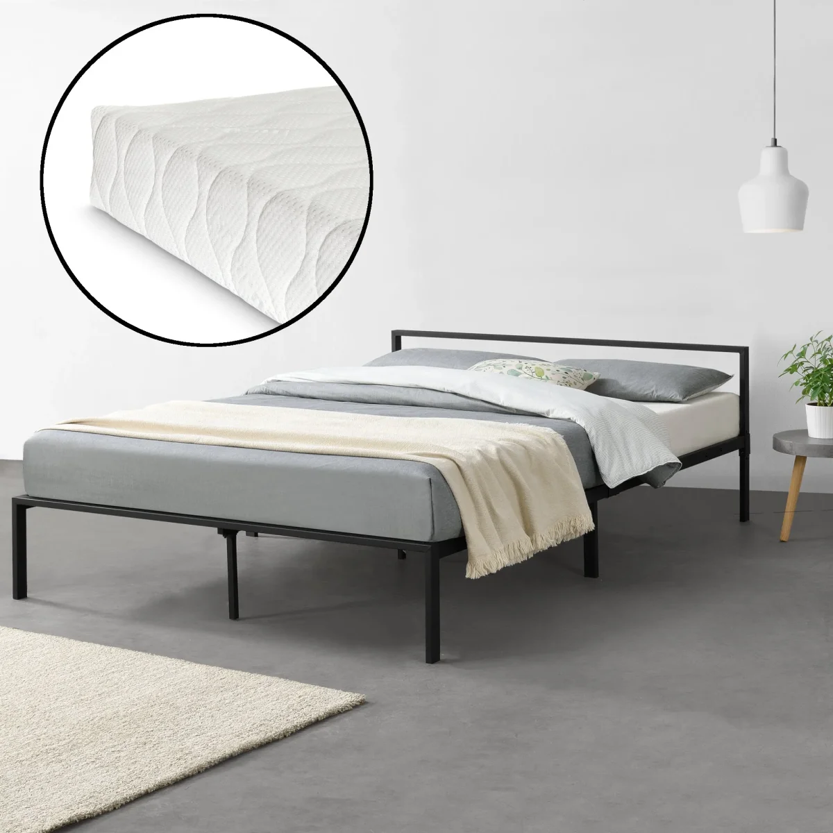 Cama de metal Imatra con colchón en varios tamaños Negro en.casa - Imagen 8