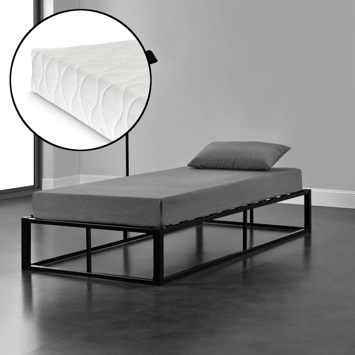 Cama de metal Kreta con colchón de espuma fría negro en varios tamaños [en.casa] - Imagen 6