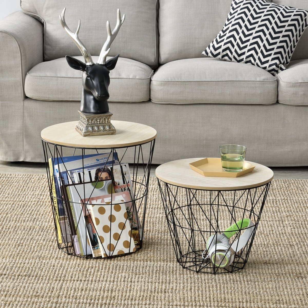 Mesa auxiliar con cesta de metal Codogno juego de 2 en varios colores en.casa - Imagen 6