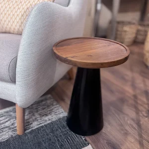 Mesa auxiliar redonda madera y metal 35x35x47 cm