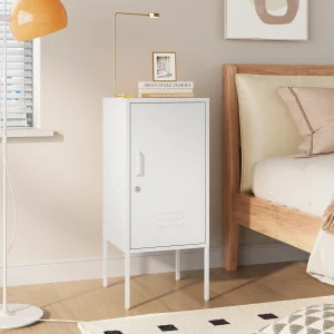 Mesita de noche Hausjärvi 82x35x35 cm Tirador de puerta a la izquierda Acero [en.casa]