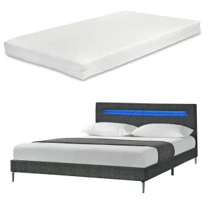 Cama tapizada LED Taastrup con colchón en varios colores y tamaños [en.casa]