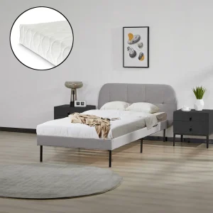 Cama tapizada Porvoo con colchón [en.casa]