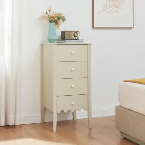 Cómoda Luspoo con 4 cajones 82x40x40 cm Crema blanca [en.casa]