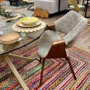 Silla beige tejido madera 61x56x82cm