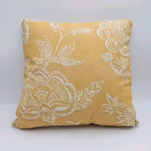 Cojín lino flores hojas mostaza