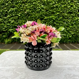 Florero de Vidrio Negro Circular Pequeño