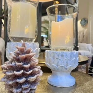 Portavelas cerámica cristal beige 12x12x24