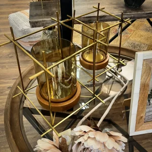 Portavelas oro y marrón 20x 20x23 cm