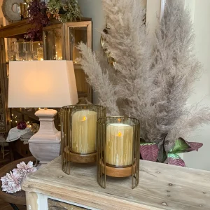 Portavelas oro-marrón 18x18x25 cm