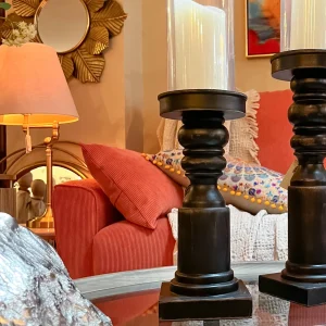 Candelabro negro cristal/madera 12x12x47 cm