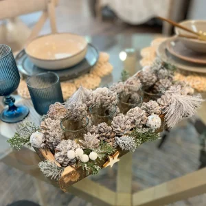 Portavelas abedul nevado cristal 40x20x12