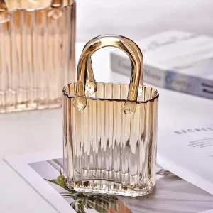 Florero de Vidrio Dorado con Forma de Bolso