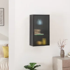 Armario colgante Zundert con puerta de vidrio acanalado 60x35x15 cm acero [en.casa]