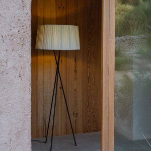 Lámpara de pie Trípode G5 metal negro y pantalla de cinta en crudo Ø56 cm