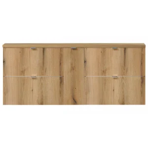 Lavabo doble Skelbolu 140x60x40 cm con puertas y cajones roble [en.casa]