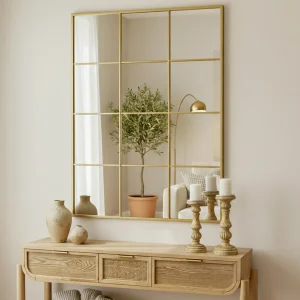 Espejo metal dorado efecto ventana 90x3x120