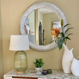 Espejo redondo blanco desgastado dorado 83 cm
