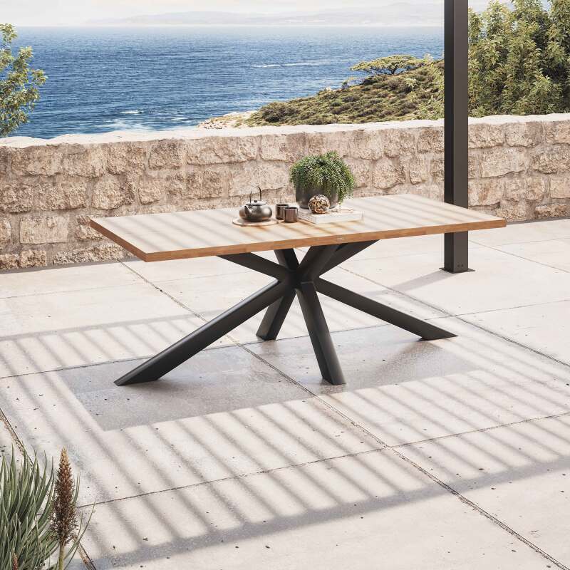 Mesa de jardín de madera de acacia y aluminio 200×95 cm y 8 sillas con reposabrazos de textilene - Imagen 7